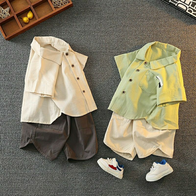Bộ sơ mi cotton bé trai