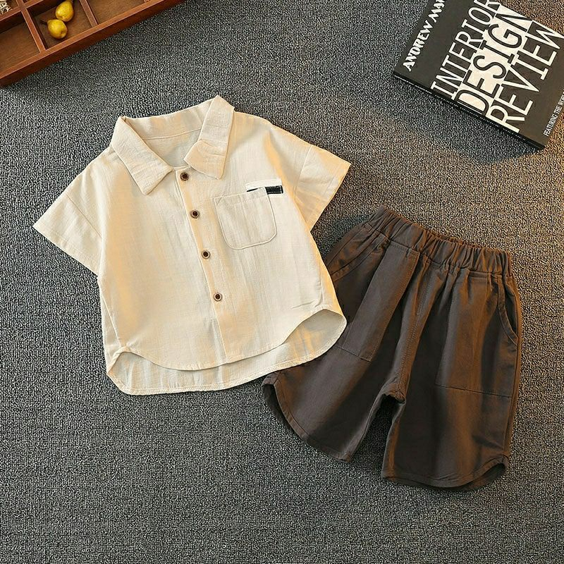 Bộ sơ mi cotton bé trai