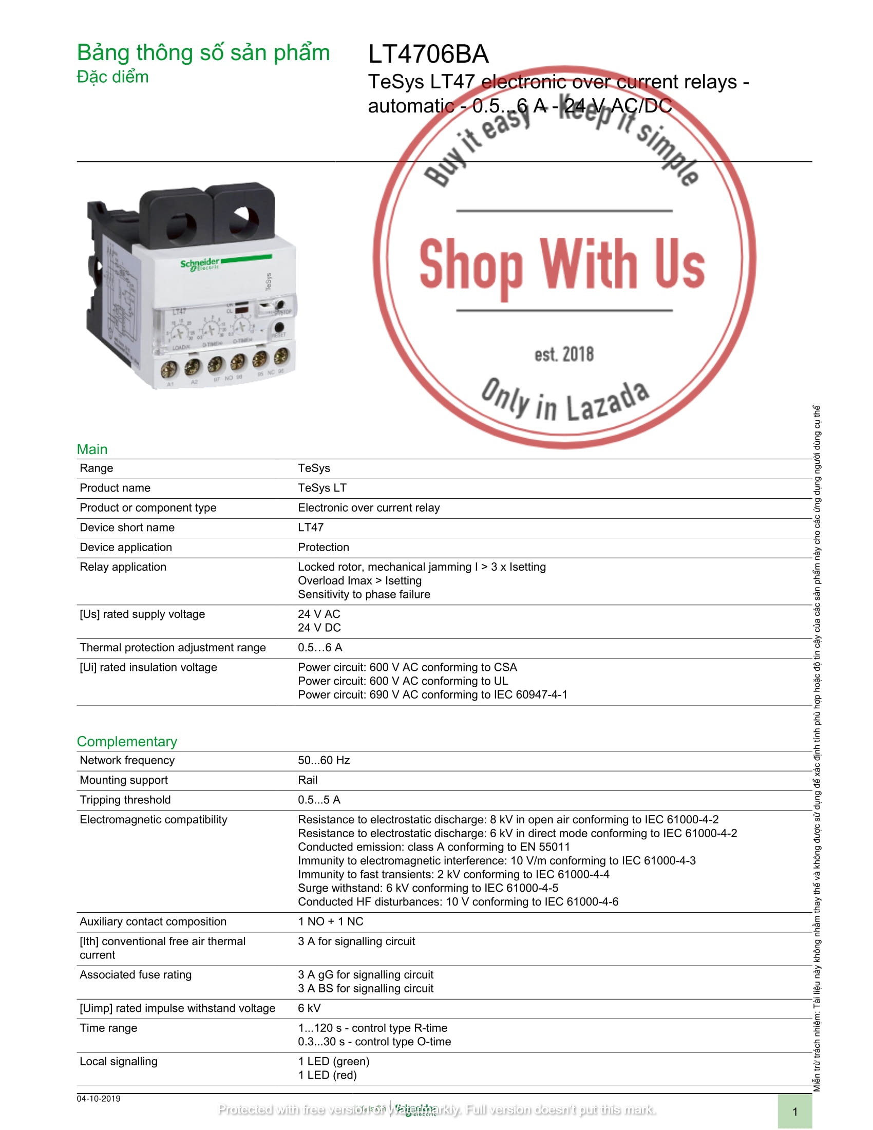 EOCRSS05S - Rơ-le điện tử bảo vệ quá dòng 0.5–6A – 220V AC - Relay Schneider