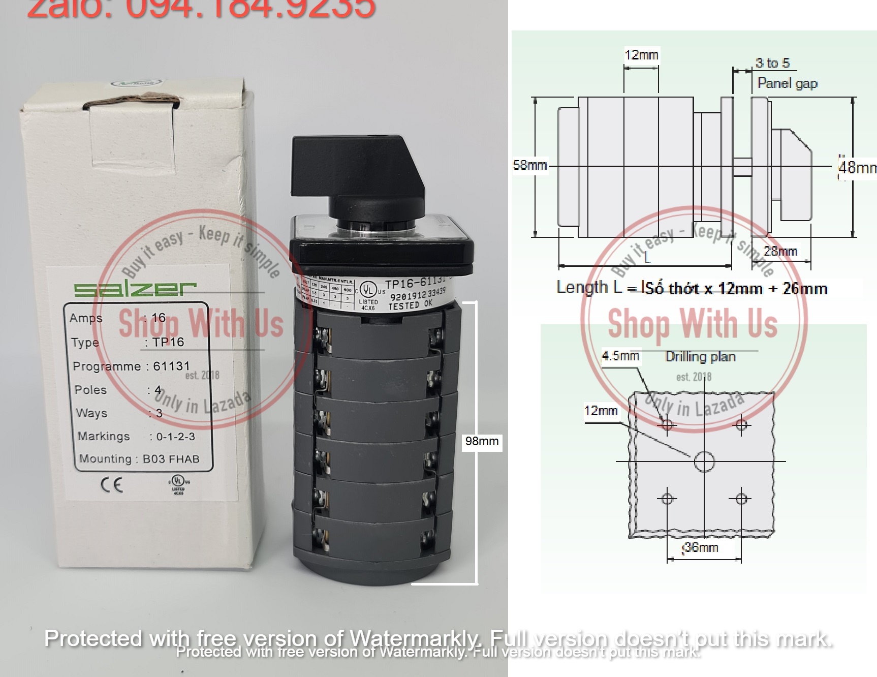Chuyển mạch 0-1-2-3 - Công tắc xoay 0-1-2-3 TP16 61131 - Chuyển mạch 3 vị trí 1 Off Ấn Độ - Chuyển mạch 0-1-2-3 Salzer - chuyển mạch Salzer