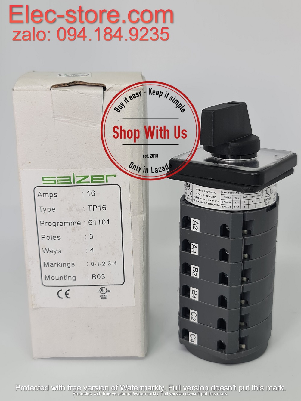 Chuyển mạch 0-1-2-3-4 - Công tắc xoay 0-1-2-3-4 TP16 61101 - Chuyển mạch 4 vị trí 1 Off Ấn Độ - Chuyển mạch 0-1-2-3-4 Salzer - chuyển mạch Salzer