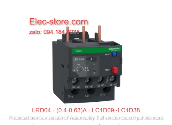 Relay Nhiệt Schneider - LRD series - Đuôi Nhiệt Schneider LRD04 (0.4-0.63)A - rơ le nhiệt schneider