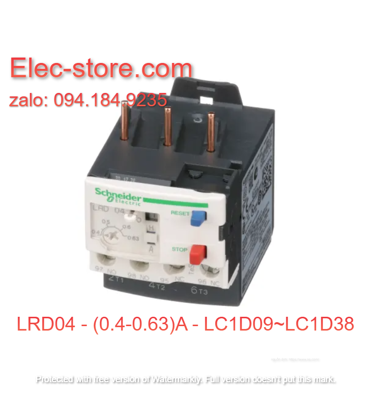 Relay Nhiệt Schneider - LRD series - Đuôi Nhiệt Schneider LRD04 (0.4-0.63)A - rơ le nhiệt schneider
