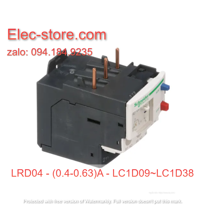 Relay Nhiệt Schneider - LRD series - Đuôi Nhiệt Schneider LRD04 (0.4-0.63)A - rơ le nhiệt schneider