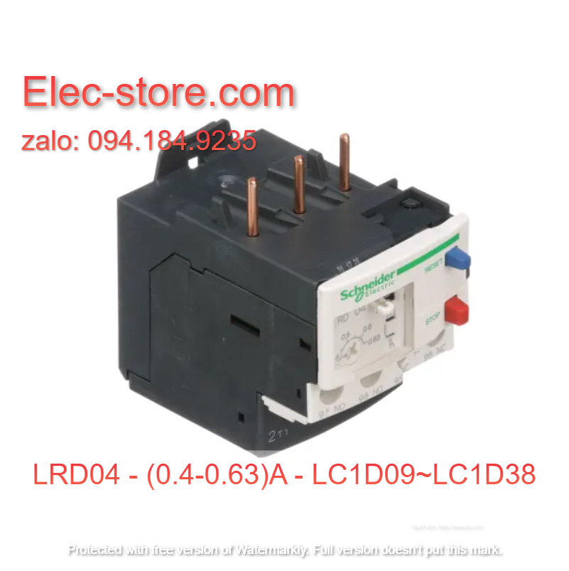 Relay Nhiệt Schneider - LRD series - Đuôi Nhiệt Schneider LRD04 (0.4-0.63)A - rơ le nhiệt schneider