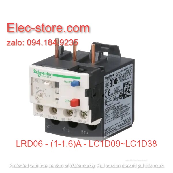 Relay Nhiệt Schneider - LRD series - Đuôi Nhiệt Schneider LRD06 (1-1.6)A - rơ le nhiệt schneider