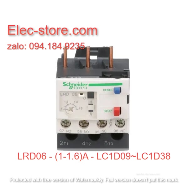 Relay Nhiệt Schneider - LRD series - Đuôi Nhiệt Schneider LRD06 (1-1.6)A - rơ le nhiệt schneider