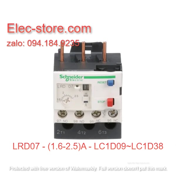 Relay Nhiệt Schneider - LRD series - Đuôi Nhiệt Schneider LRD07 (1.6-2.5)A - rơ le nhiệt schneider