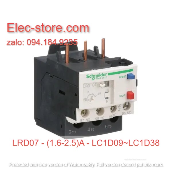 Relay Nhiệt Schneider - LRD series - Đuôi Nhiệt Schneider LRD07 (1.6-2.5)A - rơ le nhiệt schneider
