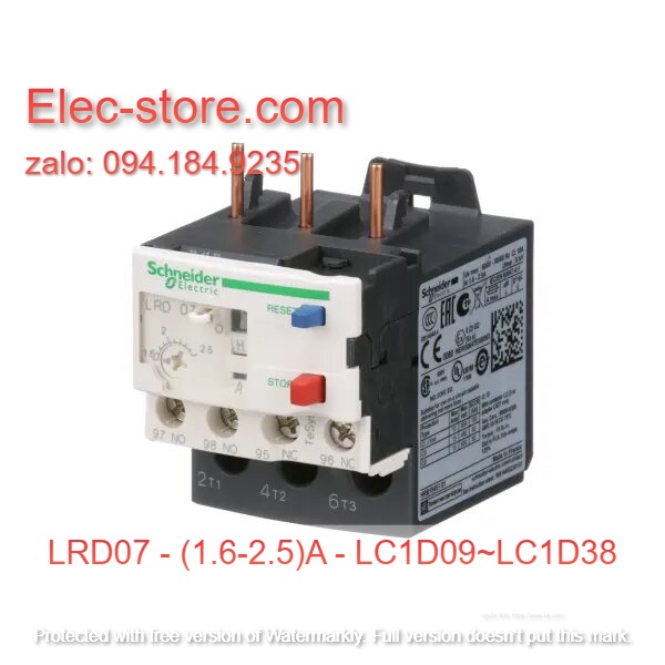 Relay Nhiệt Schneider - LRD series - Đuôi Nhiệt Schneider LRD07 (1.6-2.5)A - rơ le nhiệt schneider