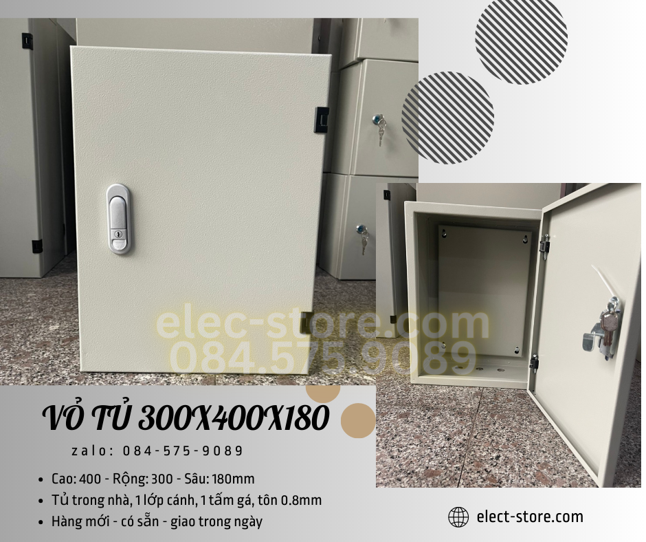 Vỏ Tủ Trong Nhà 300x400x180mm - Vỏ Tủ Điện Công Nghiệp 300x400x180mm - Vỏ Tủ Tôn 30x40x18cm