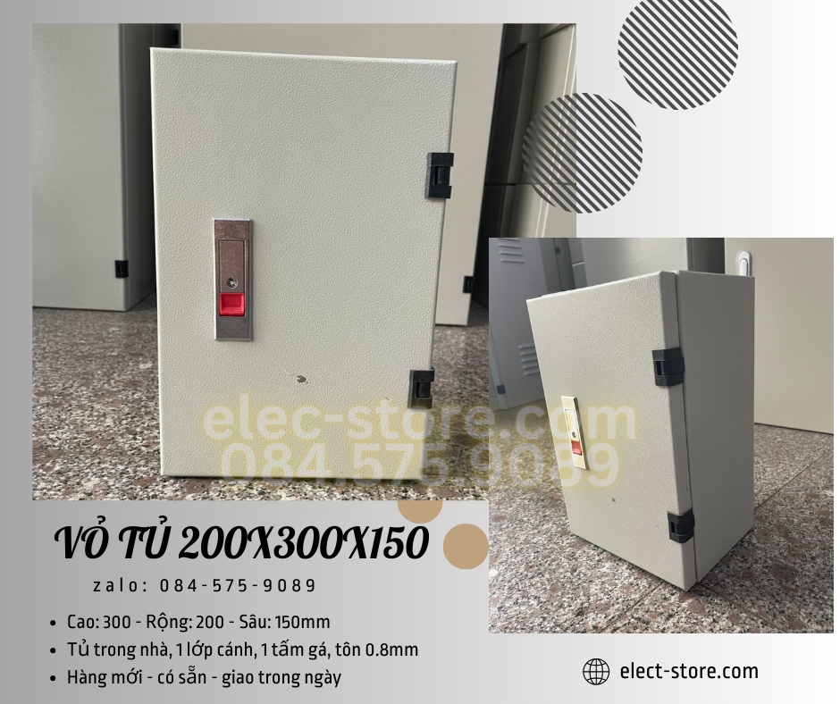Vỏ Tủ Trong Nhà 200x300x150mm - Vỏ Tủ Điện Công Nghiệp 200x300x150mm - Vỏ Tủ 20x30x15cm