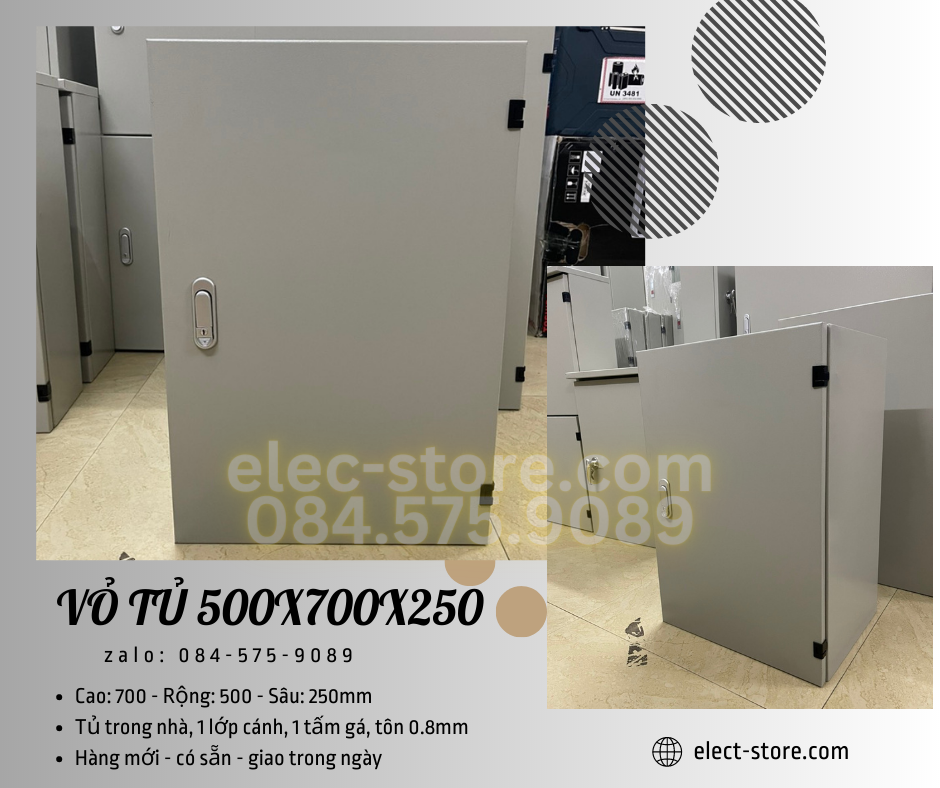 Vỏ Tủ Trong Nhà 500x700x250mm - Vỏ Tủ Điện Công Nghiệp 500x700x250mm - Vỏ Tủ Tôn 50x70x25cm