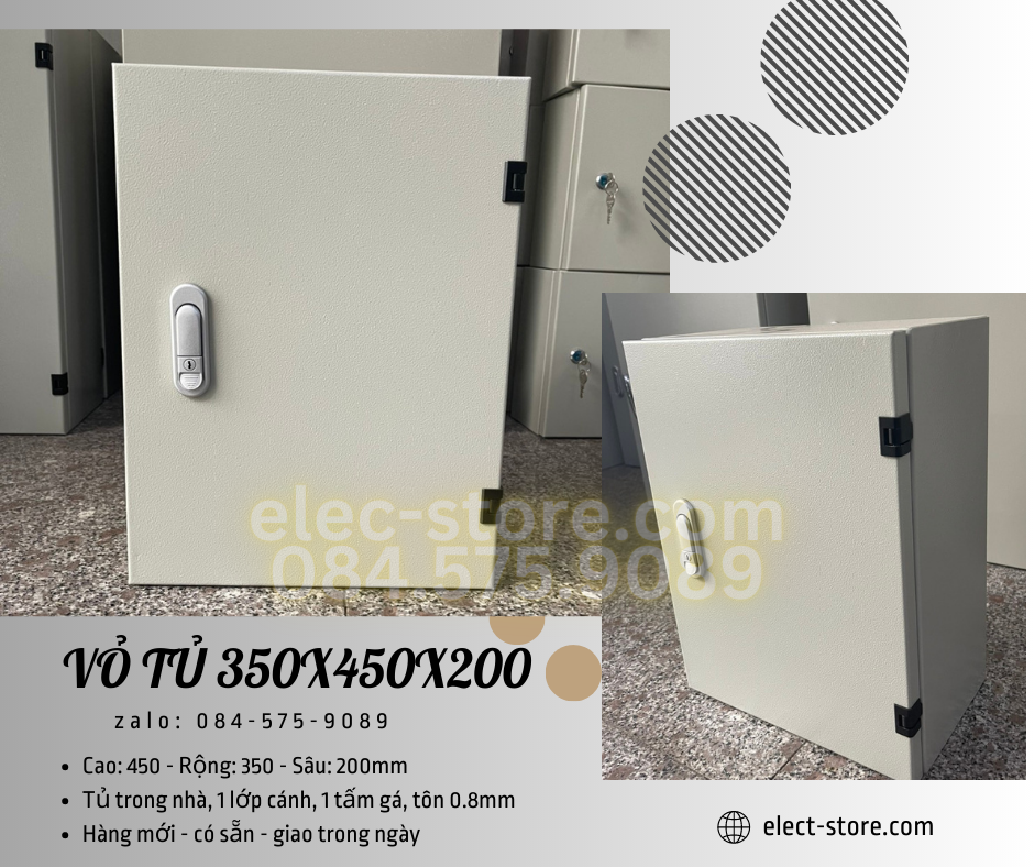 Vỏ Tủ Trong Nhà 350x450x200mm - Vỏ Tủ Điện Công Nghiệp 350x450x200mm - Vỏ Tủ Tôn 35x45x20cm