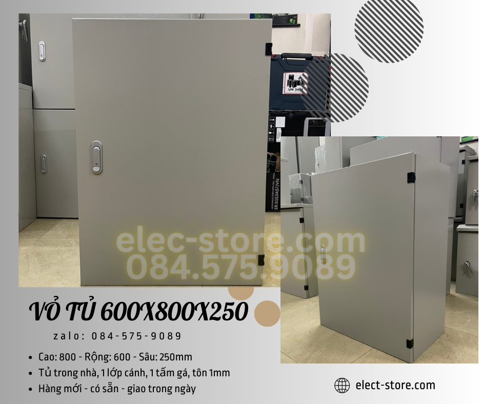 Vỏ Tủ Trong Nhà 600x800x250mm - Vỏ Tủ Điện Công Nghiệp 600x800x250mm - Vỏ Tủ Tôn 60x80x25cm