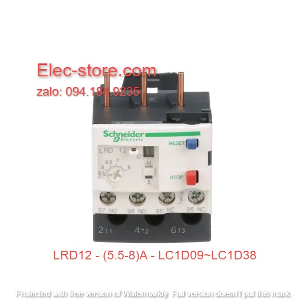 Relay Nhiệt Schneider - LRD series - Đuôi Nhiệt Schneider LRD12 (5.5-8)A - rơ le nhiệt schneider