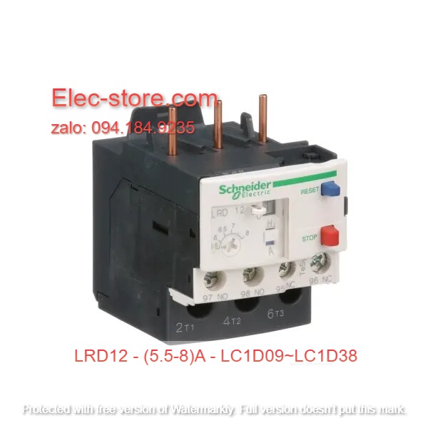 Relay Nhiệt Schneider - LRD series - Đuôi Nhiệt Schneider LRD12 (5.5-8)A - rơ le nhiệt schneider