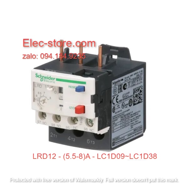 Relay Nhiệt Schneider - LRD series - Đuôi Nhiệt Schneider LRD12 (5.5-8)A - rơ le nhiệt schneider