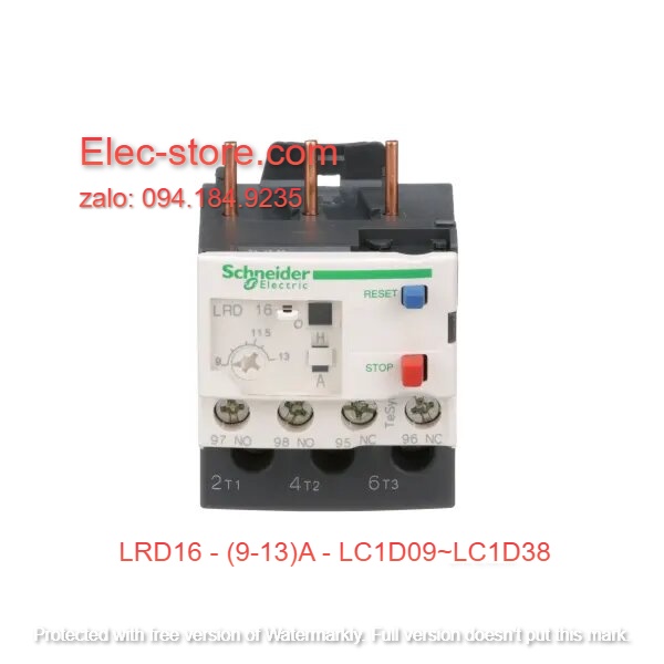 Relay Nhiệt Schneider - LRD series - Đuôi Nhiệt Schneider LRD16 (9-13A) - rơ le nhiệt schneider