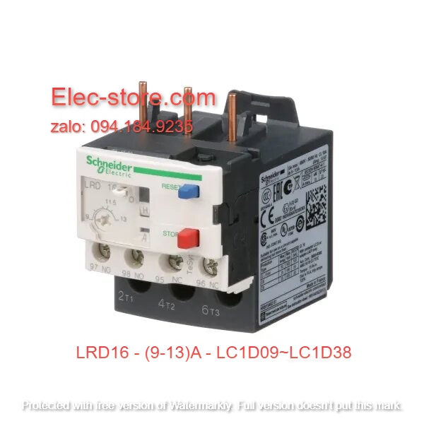 Relay Nhiệt Schneider - LRD series - Đuôi Nhiệt Schneider LRD16 (9-13A) - rơ le nhiệt schneider