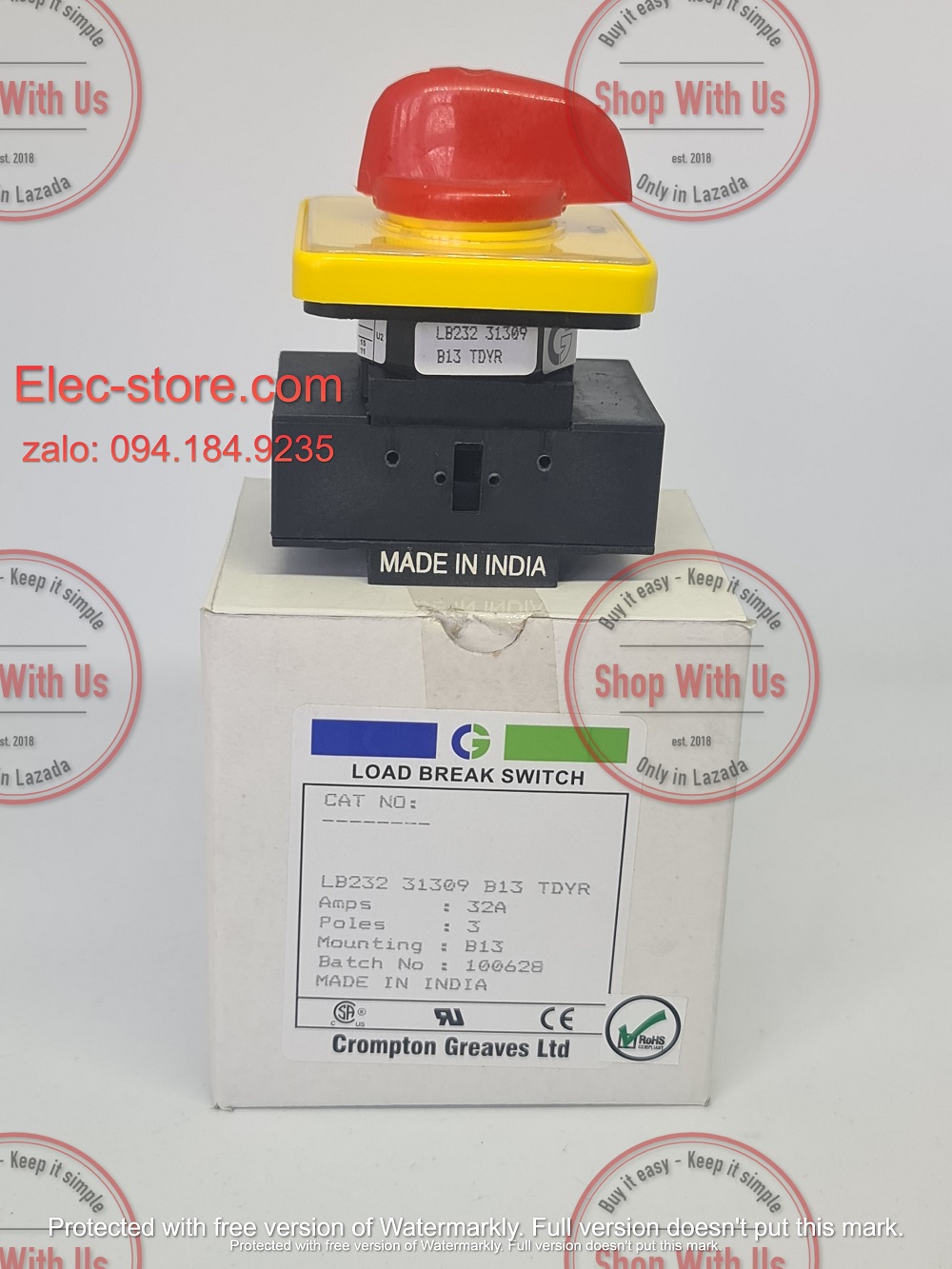 Công tắc LB232 3P 32A  On/Off - Công tắc chuyển mạch dòng điện ba pha LB232 31309 B13 TDYR - Chuyển mạch dòng 3P 32A 2 vị trí ON/OFF -  Công tắc xoay 2 vị trí đổi dòng 3P 32A - chuyển mạch Salzer