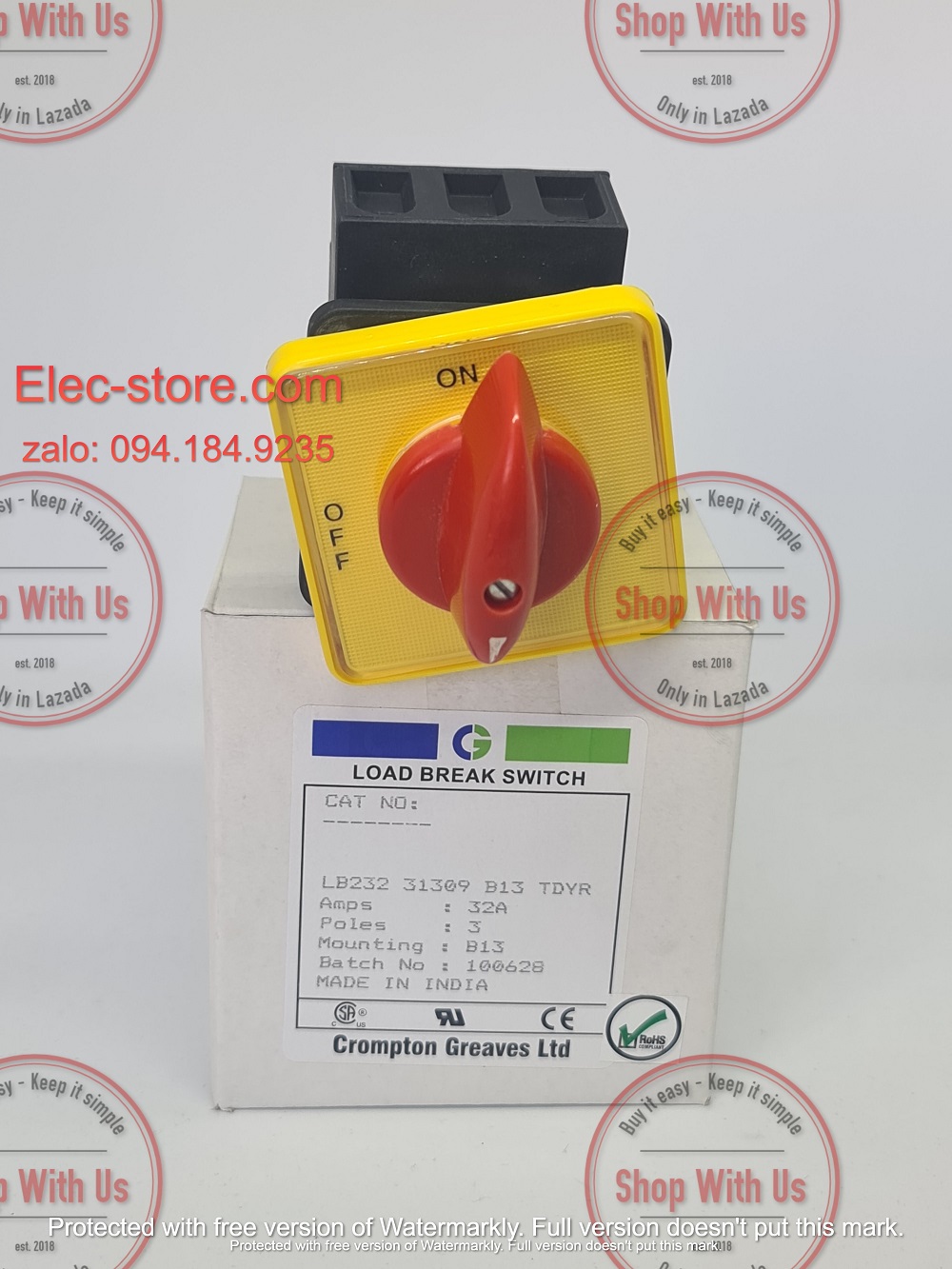 Công tắc LB232 3P 32A  On/Off - Công tắc chuyển mạch dòng điện ba pha LB232 31309 B13 TDYR - Chuyển mạch dòng 3P 32A 2 vị trí ON/OFF -  Công tắc xoay 2 vị trí đổi dòng 3P 32A - chuyển mạch Salzer