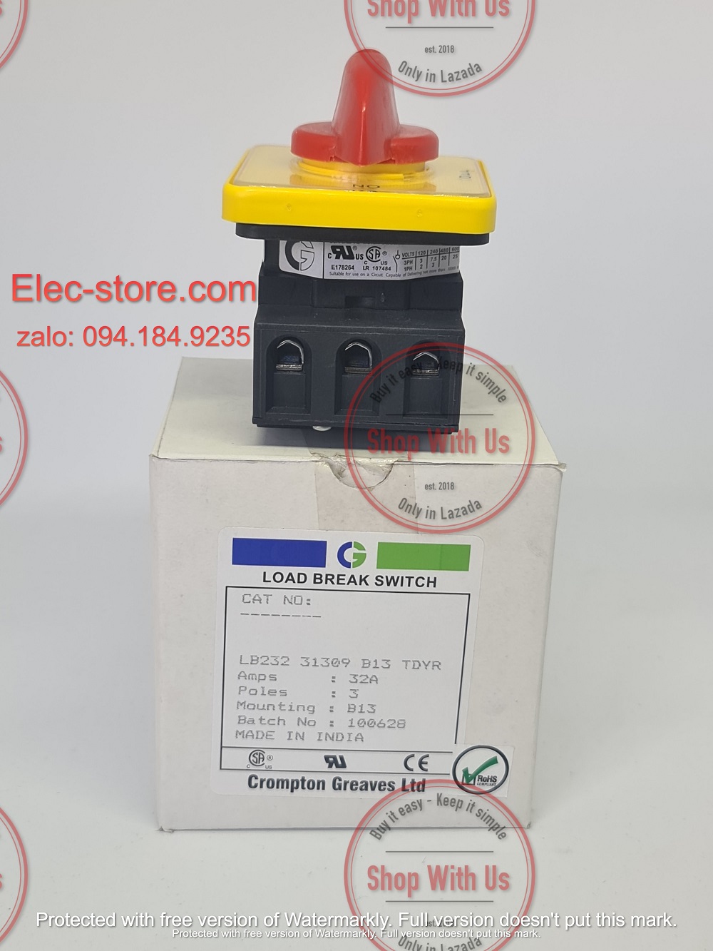 Công tắc LB232 3P 32A  On/Off - Công tắc chuyển mạch dòng điện ba pha LB232 31309 B13 TDYR - Chuyển mạch dòng 3P 32A 2 vị trí ON/OFF -  Công tắc xoay 2 vị trí đổi dòng 3P 32A - chuyển mạch Salzer
