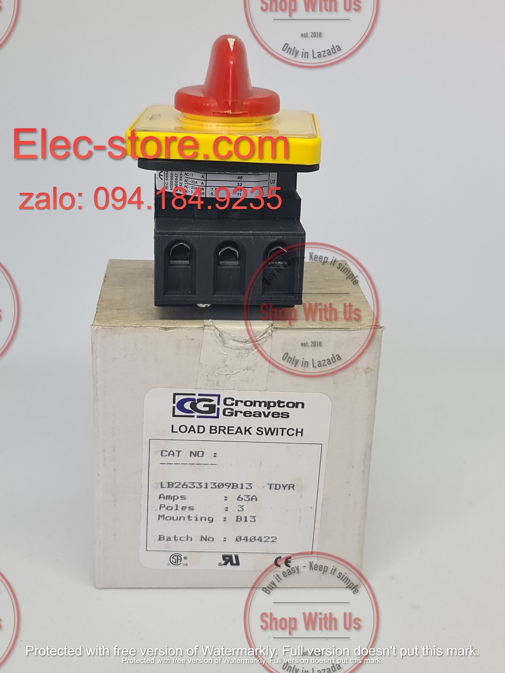 Công tắc LB263 3P 63A  On/Off - Công tắc chuyển mạch dòng điện ba pha  LB263 313 09 B13 TDYR- Chuyển mạch dòng 3P 63A 2 vị trí ON/OFF -  Công tắc xoay 2 vị trí đổi dòng 3P 63A - chuyển mạch Salzer