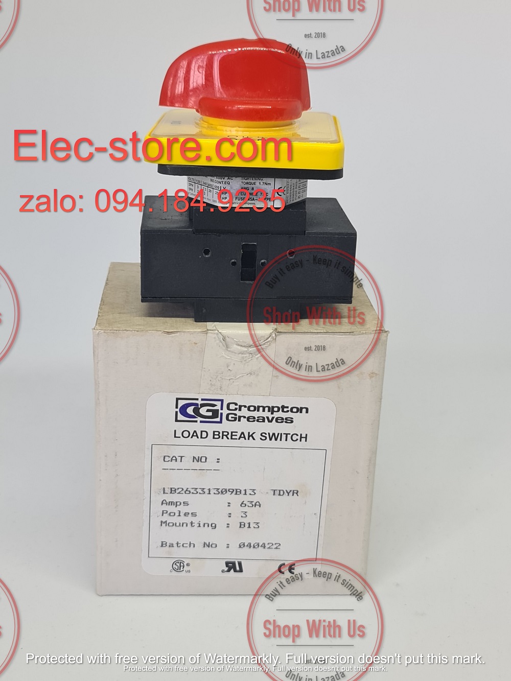 Công tắc LB263 3P 63A  On/Off - Công tắc chuyển mạch dòng điện ba pha  LB263 313 09 B13 TDYR- Chuyển mạch dòng 3P 63A 2 vị trí ON/OFF -  Công tắc xoay 2 vị trí đổi dòng 3P 63A - chuyển mạch Salzer