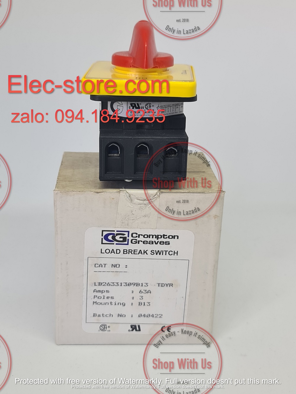 Công tắc LB263 3P 63A  On/Off - Công tắc chuyển mạch dòng điện ba pha  LB263 313 09 B13 TDYR- Chuyển mạch dòng 3P 63A 2 vị trí ON/OFF -  Công tắc xoay 2 vị trí đổi dòng 3P 63A - chuyển mạch Salzer