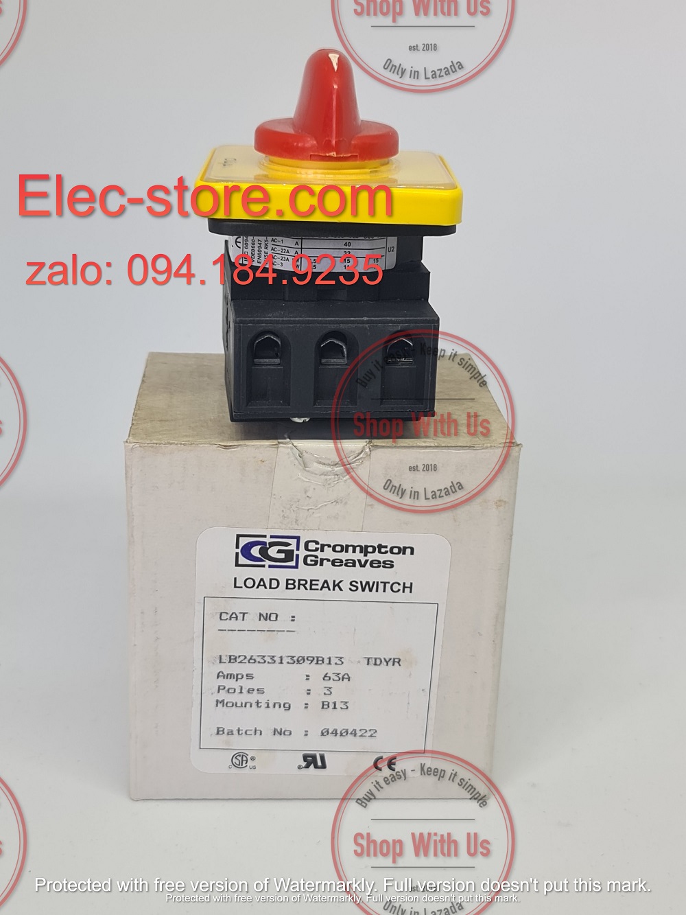 Công tắc LB263 3P 63A  On/Off - Công tắc chuyển mạch dòng điện ba pha  LB263 313 09 B13 TDYR- Chuyển mạch dòng 3P 63A 2 vị trí ON/OFF -  Công tắc xoay 2 vị trí đổi dòng 3P 63A - chuyển mạch Salzer