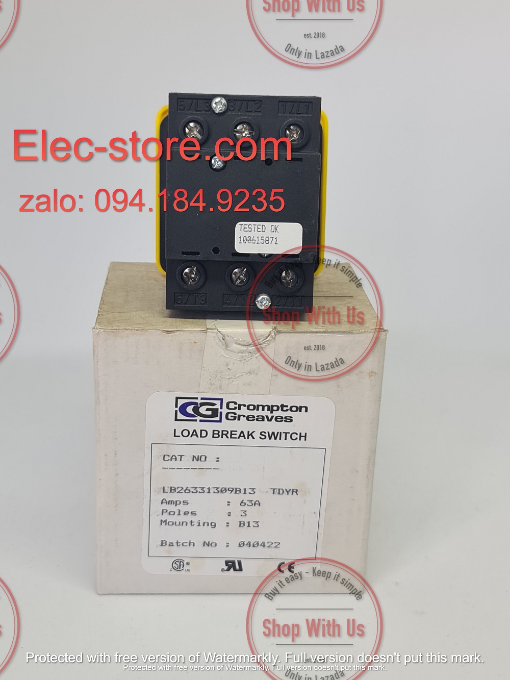 Công tắc LB263 3P 63A  On/Off - Công tắc chuyển mạch dòng điện ba pha  LB263 313 09 B13 TDYR- Chuyển mạch dòng 3P 63A 2 vị trí ON/OFF -  Công tắc xoay 2 vị trí đổi dòng 3P 63A - chuyển mạch Salzer