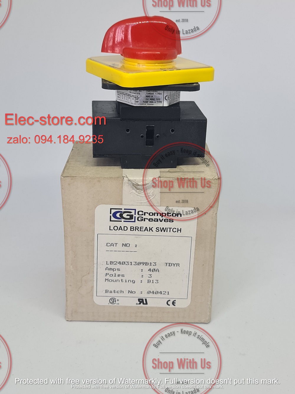 Công tắc LB240 3P 40A  On/Off - Công tắc chuyển mạch dòng điện ba pha LB240 313 09 B13 TDYR - Chuyển mạch dòng 3P 40A 2 vị trí ON/OFF -  Công tắc xoay 2 vị trí đổi dòng 3P 40A - chuyển mạch Salzer