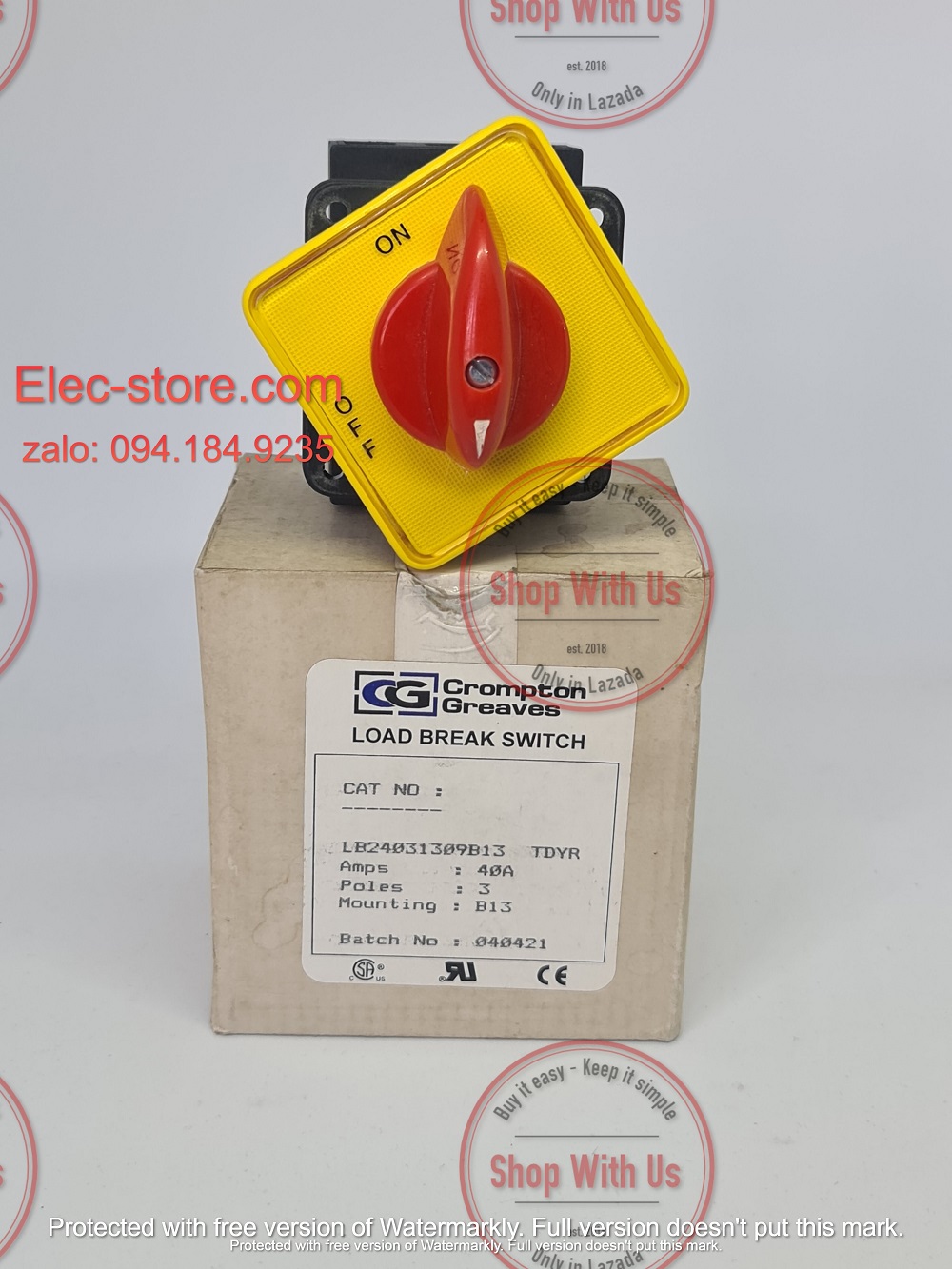 Công tắc LB240 3P 40A  On/Off - Công tắc chuyển mạch dòng điện ba pha LB240 313 09 B13 TDYR - Chuyển mạch dòng 3P 40A 2 vị trí ON/OFF -  Công tắc xoay 2 vị trí đổi dòng 3P 40A - chuyển mạch Salzer