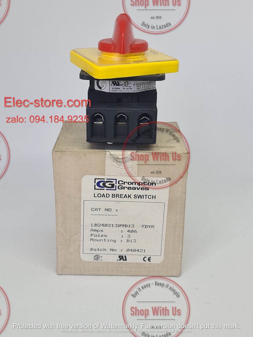 Công tắc LB240 3P 40A  On/Off - Công tắc chuyển mạch dòng điện ba pha LB240 313 09 B13 TDYR - Chuyển mạch dòng 3P 40A 2 vị trí ON/OFF -  Công tắc xoay 2 vị trí đổi dòng 3P 40A - chuyển mạch Salzer