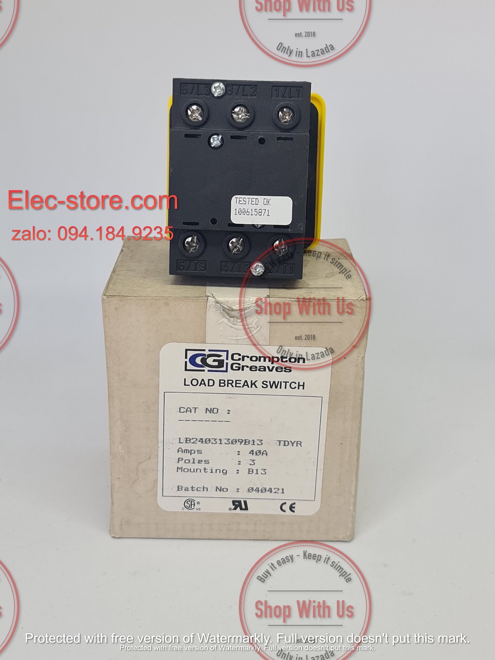 Công tắc LB240 3P 40A  On/Off - Công tắc chuyển mạch dòng điện ba pha LB240 313 09 B13 TDYR - Chuyển mạch dòng 3P 40A 2 vị trí ON/OFF -  Công tắc xoay 2 vị trí đổi dòng 3P 40A - chuyển mạch Salzer