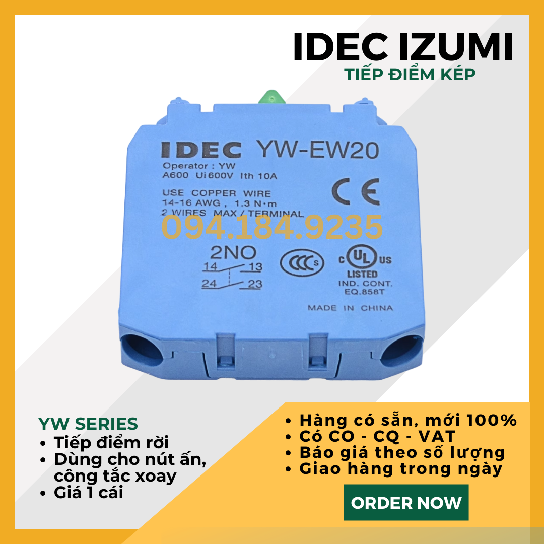 TIẾP ĐIỂM PHỤ IDEC YW-EW20 - TIẾP ĐIỂM ĐƠN 2NO