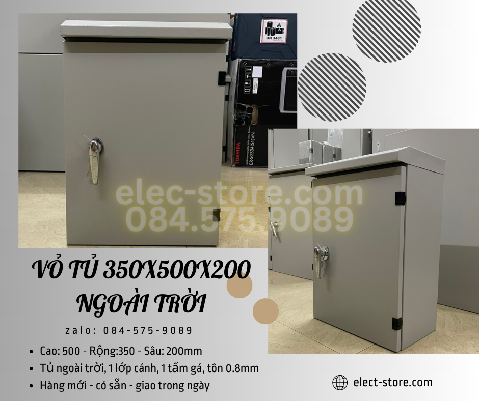 Vỏ Tủ Ngoài trời 350x500x200mm - Vỏ Tủ Điện Công Nghiệp ngoài trời 350x500x200mm - Vỏ Tủ Tôn ngoài trời 35x50x20cm