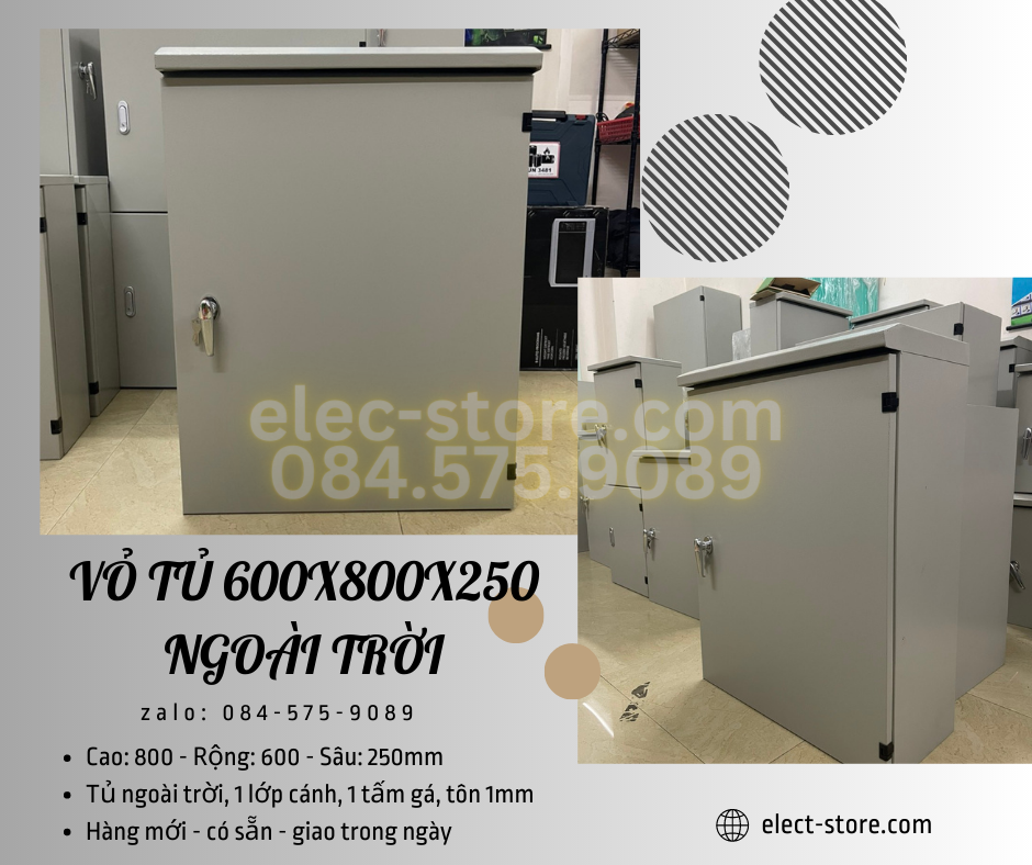 Vỏ Tủ Ngoài Trời 600x800x250mm - Vỏ Tủ Điện Công Nghiệp Ngoài Trời 600x800x250mm - Vỏ Tủ Tôn Ngoài Trời 60x80x25cm