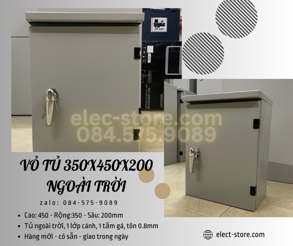 Vỏ Tủ Ngoài trời 350x450x200mm - Vỏ Tủ Điện Công Nghiệp ngoài trời 350x450x200mm - Vỏ Tủ Tôn ngoài trời 35x45x20cm