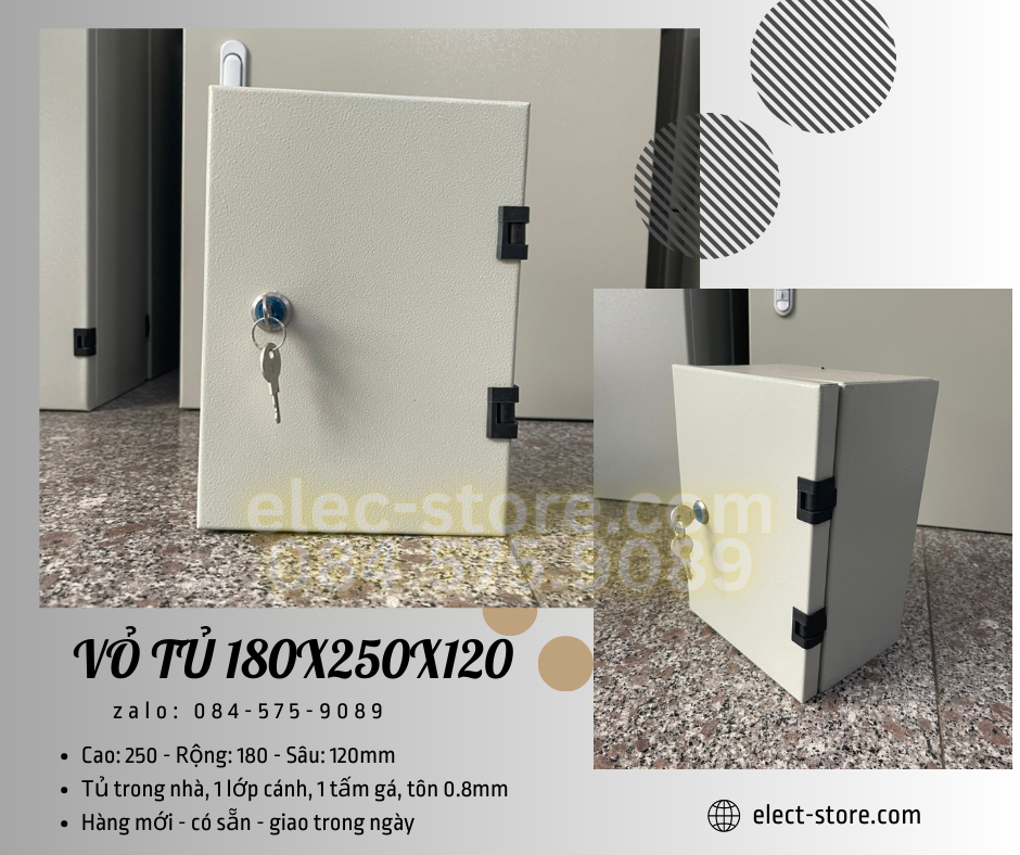 Vỏ Tủ Trong Nhà 180x250x120mm - Vỏ Tủ Điện Công Nghiệp 180x250x120mm - Vỏ Tủ 18x25x12cm