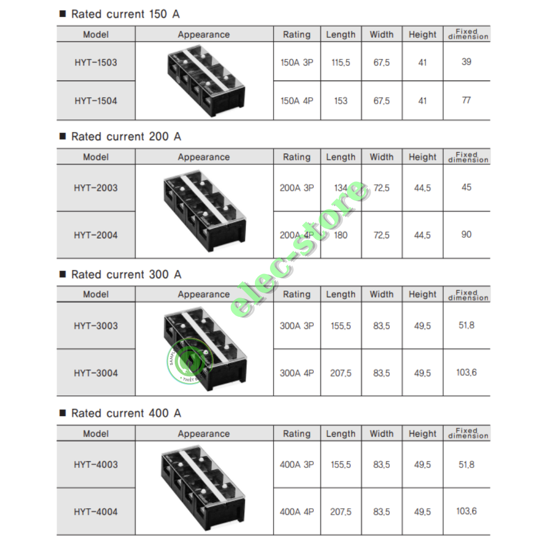 Cầu Đấu Hanyoung HYBT - Cầu Đấu HYT - Cầu Đấu 300A 4P Hàn Quốc -  HYBT 3004 Hanyoung Nux