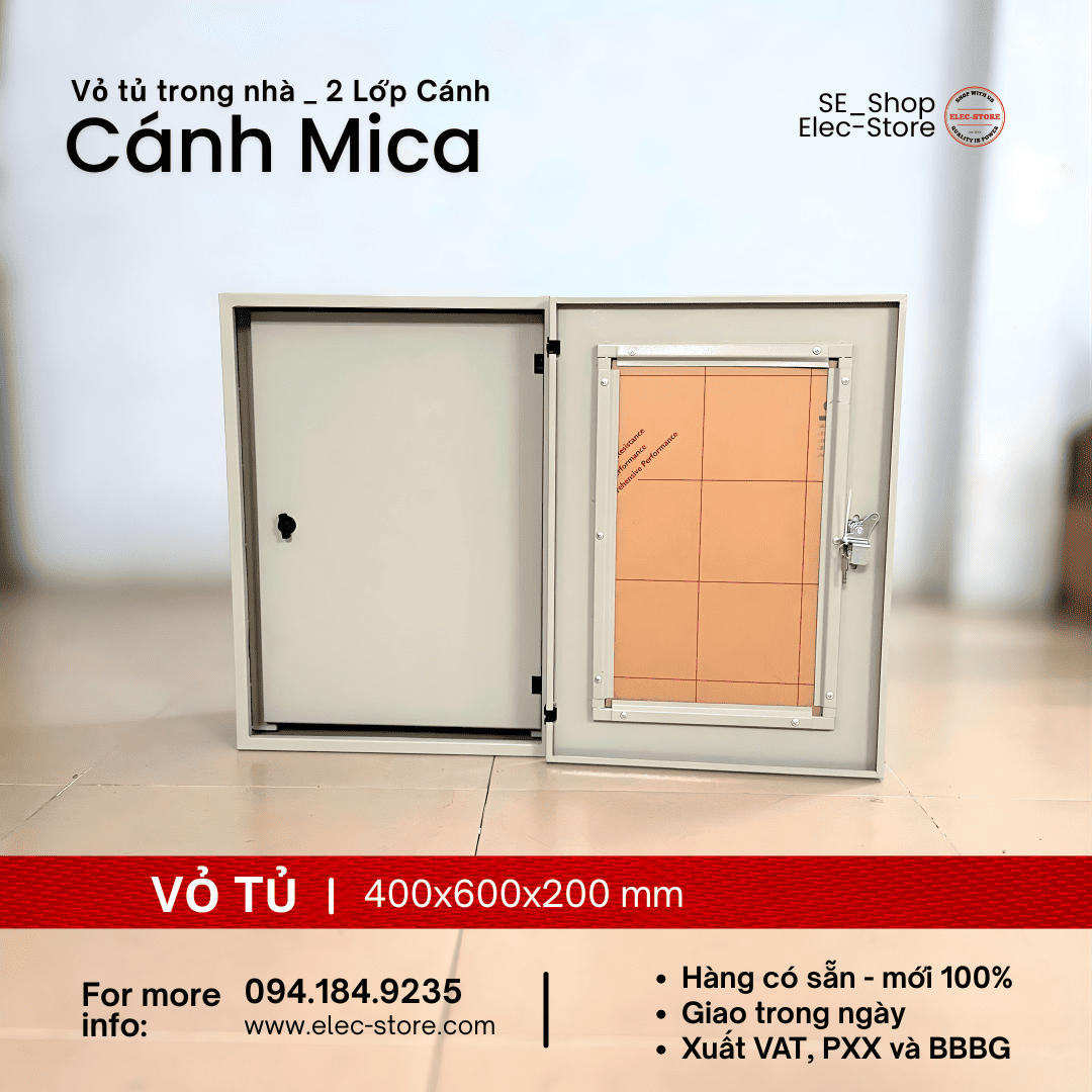 Vỏ Tủ 2 Lớp Cánh - Mặt Mica 400x600x200 mm - Vỏ Tủ Điện Mặt Trời 400x600x200 mm - Vỏ Tủ 40x60x20cm