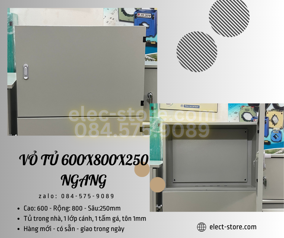 Vỏ Tủ Ngang 800x600x250mm - Vỏ Tủ Điện Công Nghiệp Ngang 800x600x250mm - Vỏ Tủ Tôn Ngang 80x60x25cm