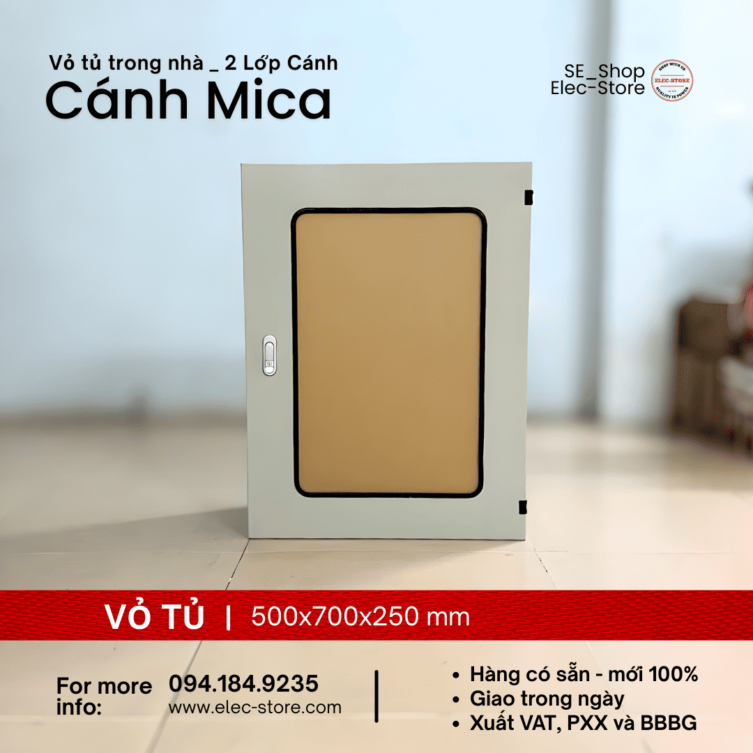 Vỏ Tủ 2 Lớp Cánh - Mặt Mica 500x700x250mm - Vỏ Tủ Điện Mặt Trời 500x700x250mm - Vỏ Tủ 50x70x25cm