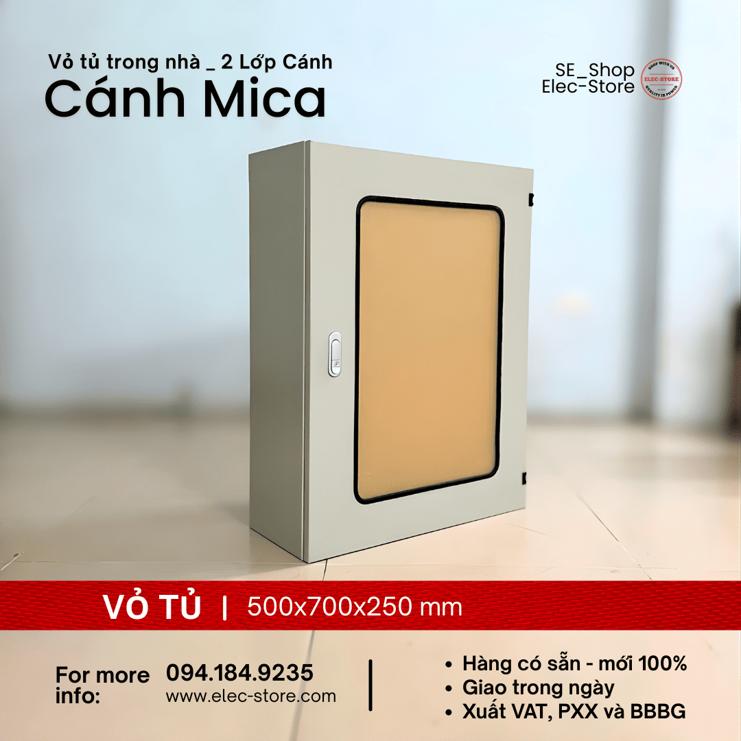 Vỏ Tủ 2 Lớp Cánh - Mặt Mica 500x700x250mm - Vỏ Tủ Điện Mặt Trời 500x700x250mm - Vỏ Tủ 50x70x25cm