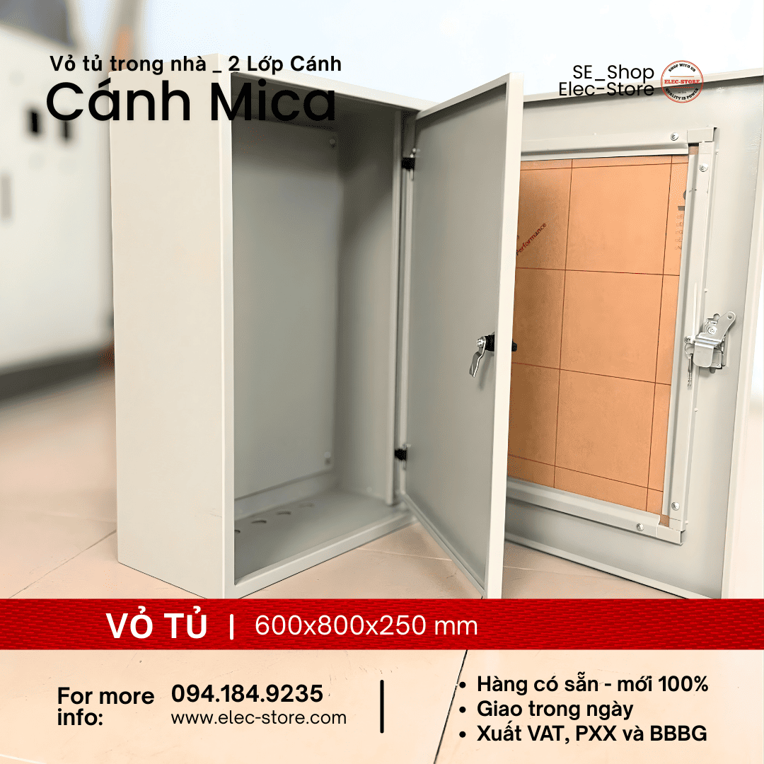 Vỏ Tủ 2 Lớp Cánh - Mặt Mica 600x800x250mm - Vỏ Tủ Điện Mặt Trời 600x800x250mm - Vỏ Tủ 60x80x25cm