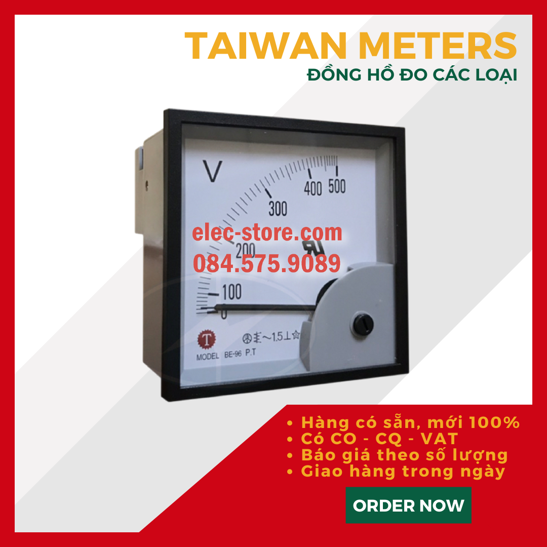 Đồng hồ đo Volt 300V - 500V Taiwan Meters dòng BE 96 x 96mm
