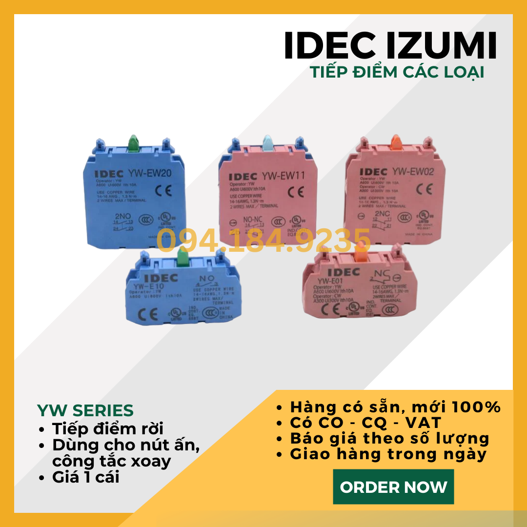 TIẾP ĐIỂM PHỤ IDEC YW-EW11 - TIẾP ĐIỂM ĐƠN 1NO 1NC