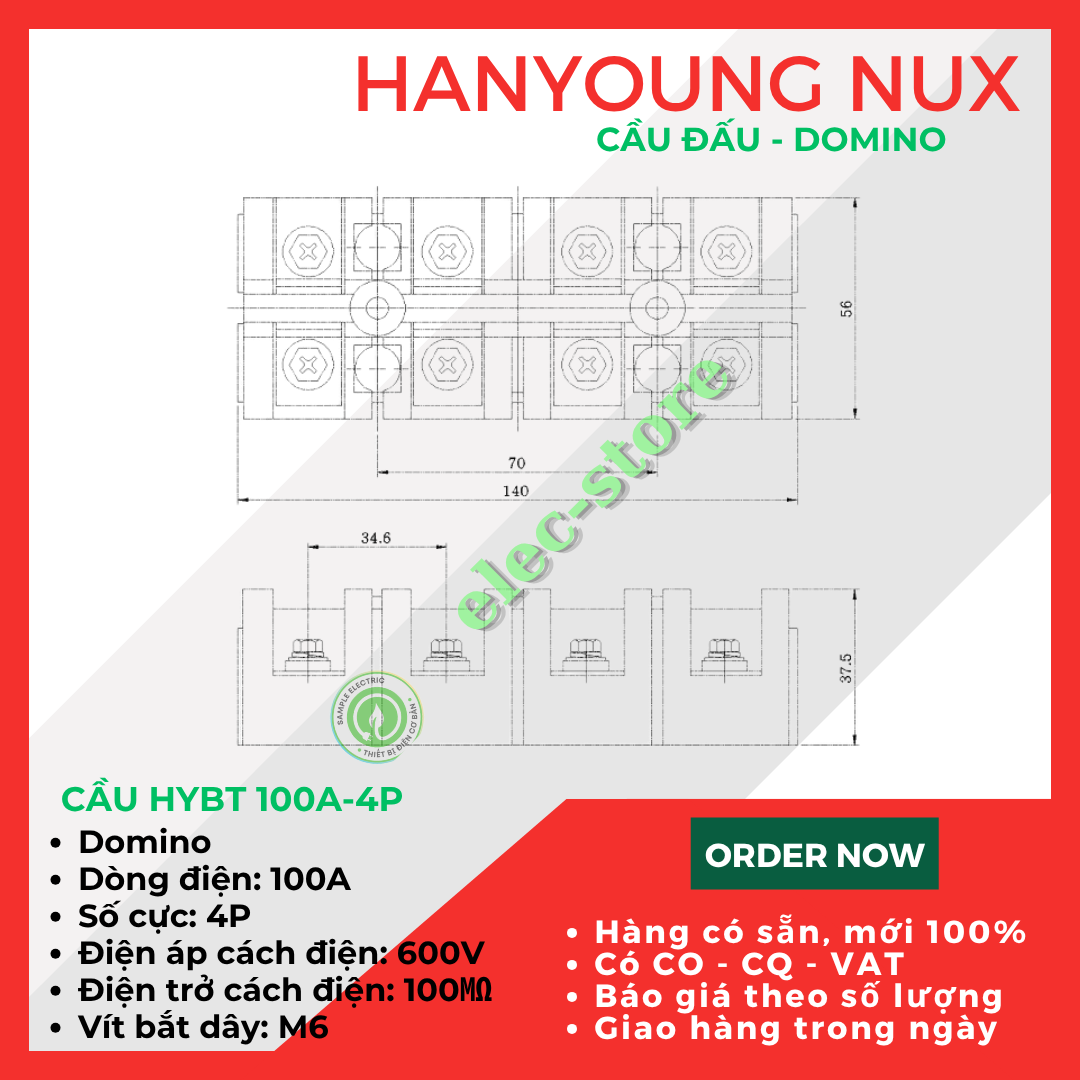 Cầu Đấu Hanyoung HYBT - Cầu Đấu HYT - Cầu Đấu 100A 4P Hàn Quốc -  HYBT 1004 Hanyoung Nux